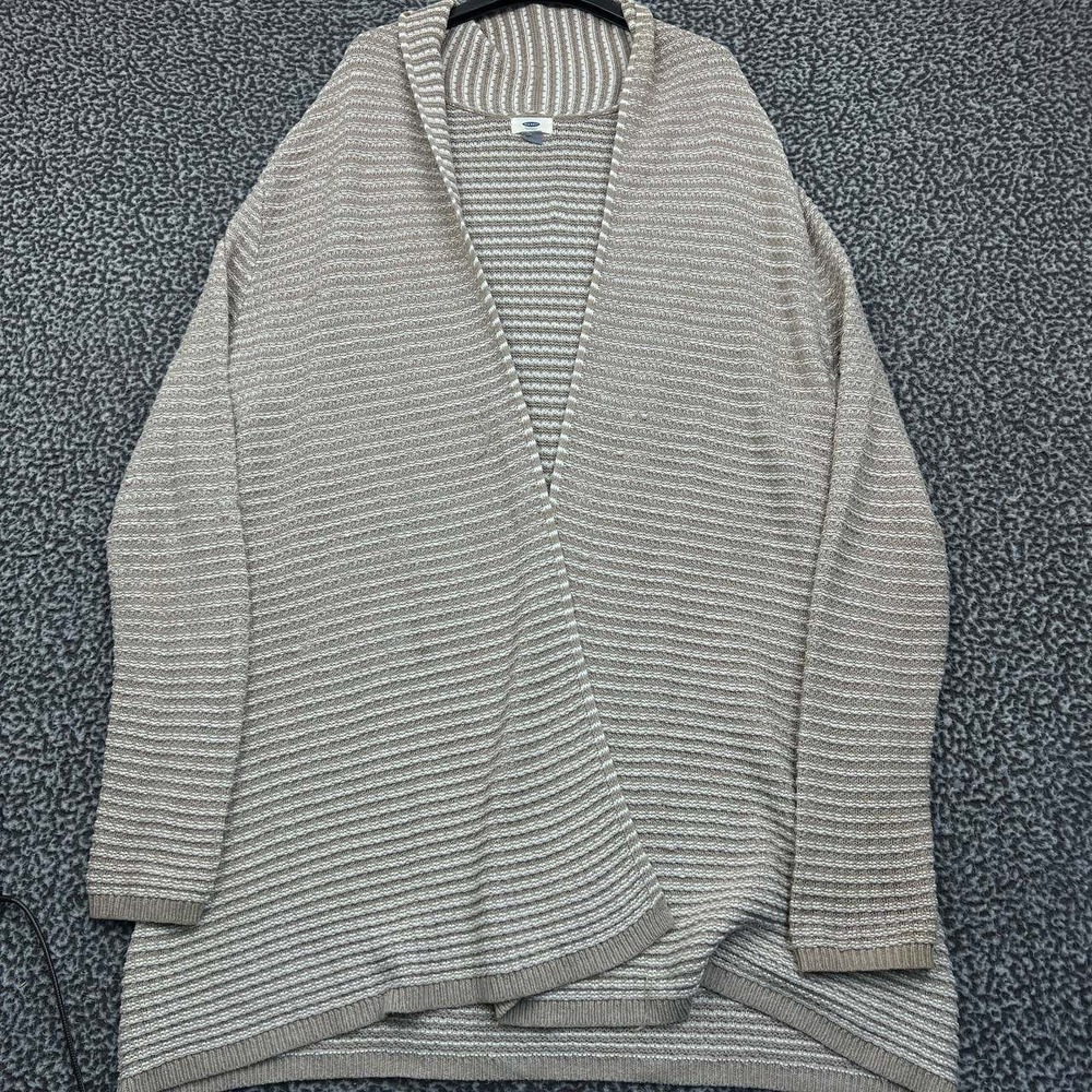 Old Navy Cardigan Sweater Women Large Brown White Knit Long Sleeve L